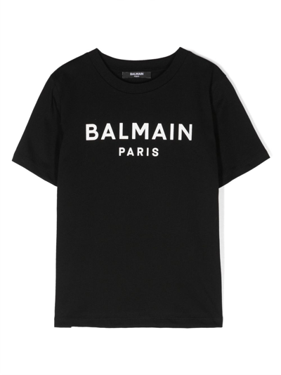 Shop Balmain Logo-print Cotton T-shirt In Schwarz