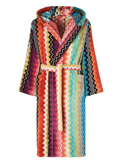 Shop Missoni Zigzag-woven Hooded Bath Robe In Red