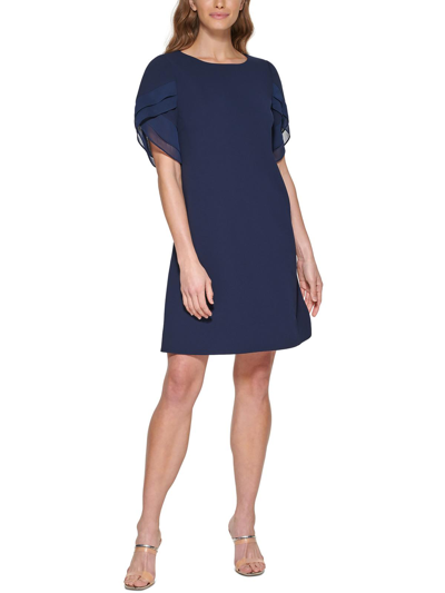 Shop Dkny Womens Chiffon Ruffled Sleeve Shift Dress In Blue