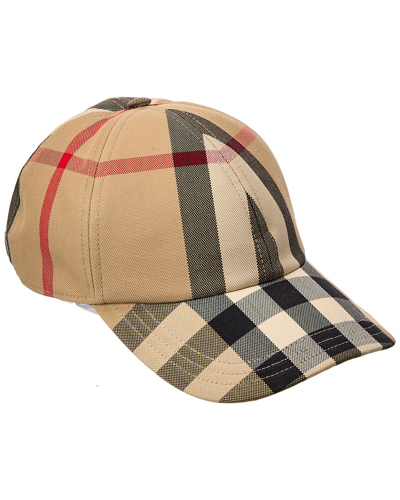 Shop Burberry Embroidered Logo Check Baseball Cap In Beige