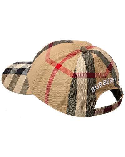 Shop Burberry Embroidered Logo Check Baseball Cap In Beige