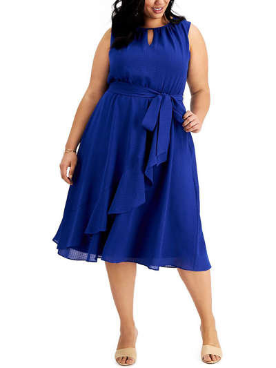 Shop Jessica Howard Plus Womens Ruffled Key Hole Midi Dress In Blue