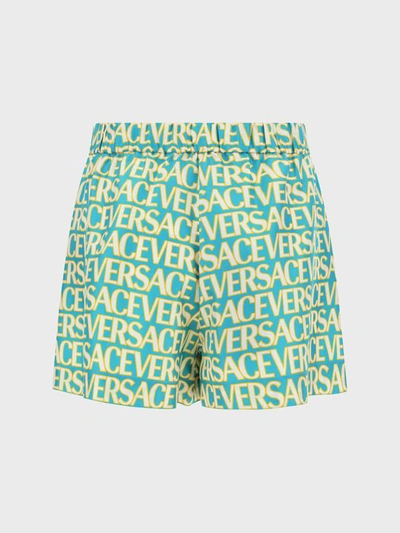 Shop Versace Gianni  Bermuda Shorts In Turquoise+avorio