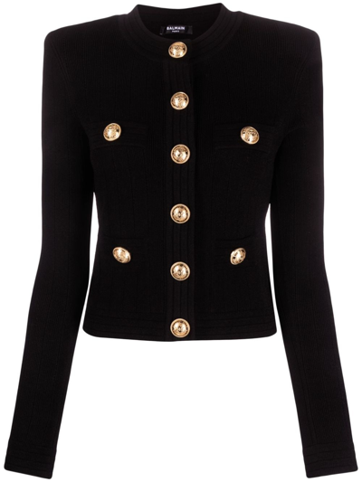 Shop Balmain Buttoned Knit Cardigan In Black