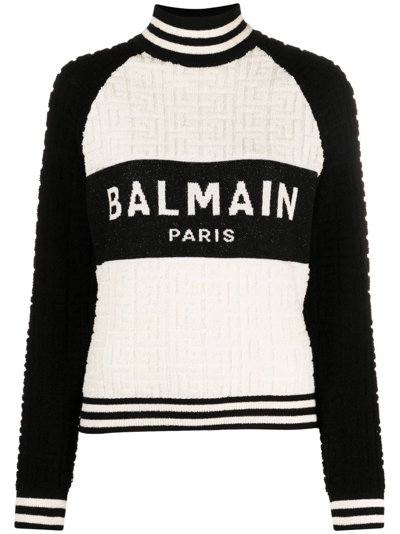 Shop Balmain Wool Blend High Neck Sweater In Black