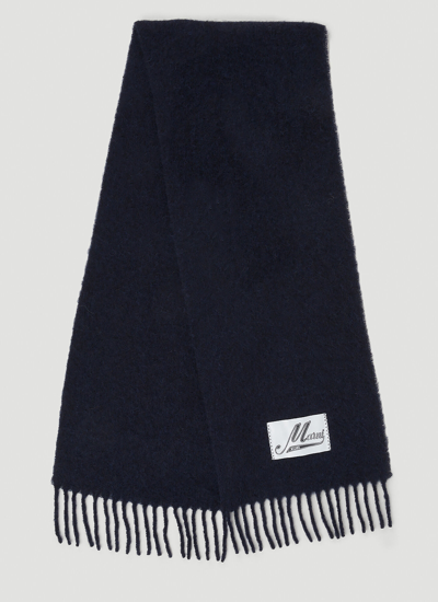 Shop Marni Logo Patch Scarf In Navy