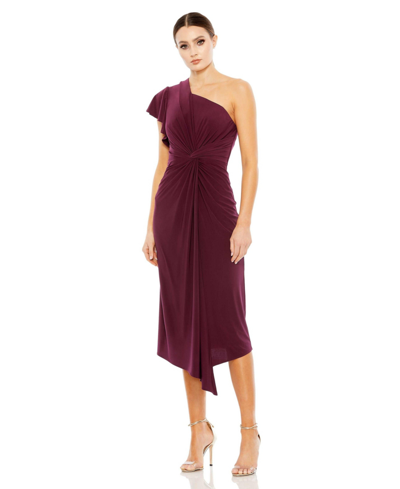 Shop Mac Duggal Women's One Shoulder Midi Length Dress In Plum