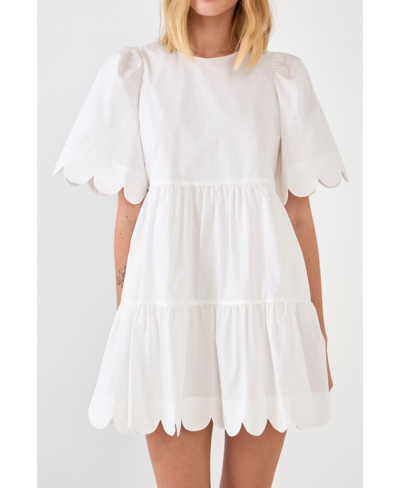 Shop English Factory Women's Scallop Detail Mini Dress In White