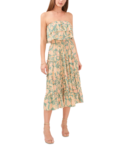 Shop 1.state Women's Floral-print Strapless Ruffle-tiered Midi Dress In Green Milieu