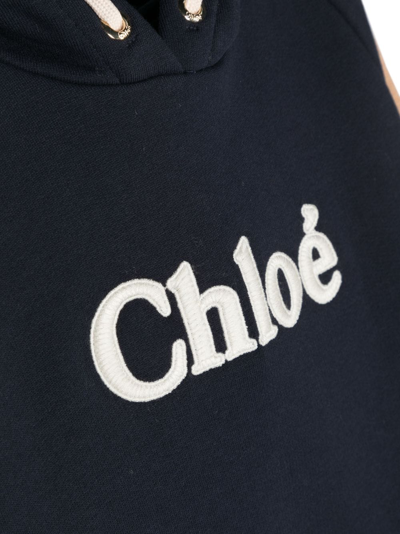 Shop Chloé Appliqué-logo Cotton Dress In Blue
