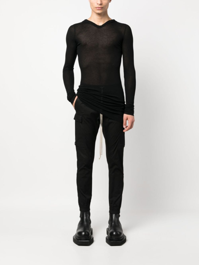 Shop Rick Owens Ls Fine-knit Hooded Jumper In Black