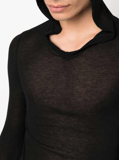 Shop Rick Owens Ls Fine-knit Hooded Jumper In Black