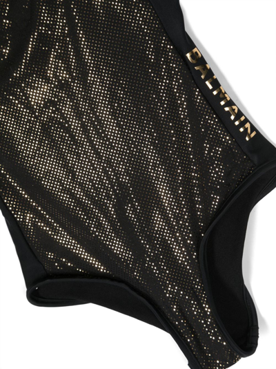 Shop Balmain Logo-print Thin-straps Swimswuit In Black