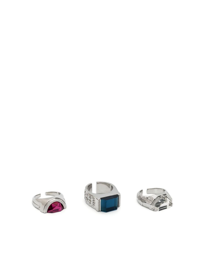 Shop Sacai Logo-debossed Rings (set Of Three) In Silver