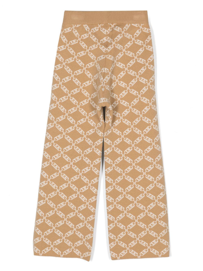 Shop Michael Kors Monogram-pattern Intarsia-knit Trousers In Neutrals