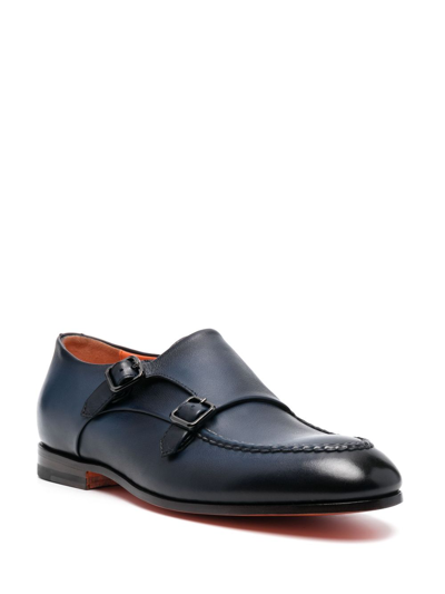 Santoni Simon Double-buckle Leather Monk Shoes In Blue