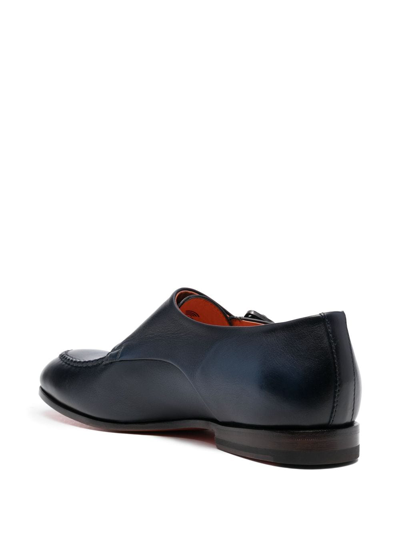 Santoni Simon Double-buckle Leather Monk Shoes In Blue
