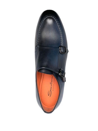 Santoni Simon Double-buckle Leather Monk Shoes In Blue