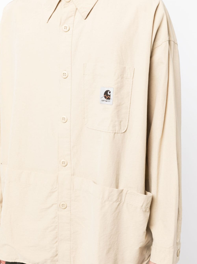 Shop Carhartt Logo-patch Long-sleeve Shirt In Neutrals