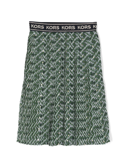 Shop Michael Kors Graphic-print Pleated Skirt In Green