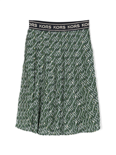 Shop Michael Kors Graphic-print Pleated Skirt In Green