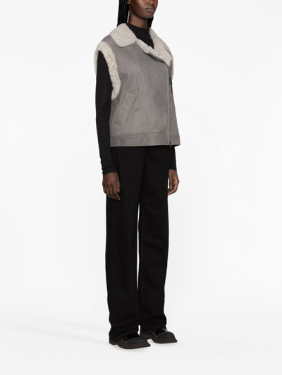 Brunello Cucinelli Suede Moto Vest With Soft Shearling Lining In Grey