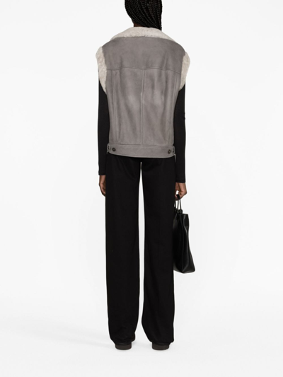 Brunello Cucinelli Suede Moto Vest With Soft Shearling Lining In Grey