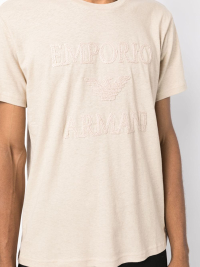 Shop Emporio Armani Logo-embroidery Crew-neck T-shirt In Brown