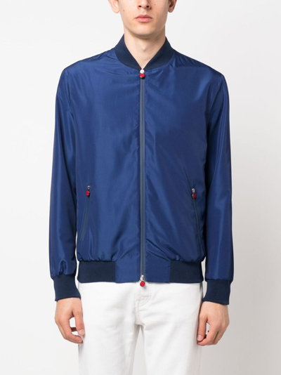 Shop Kiton Zipped Bomber Jacket In Blue