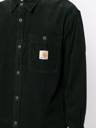 Shop Carhartt Corduroy Logo-patch Cotton Shirt In Green