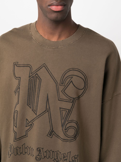 Shop Palm Angels Monogram Logo-embroidered Sweatshirt In Brown