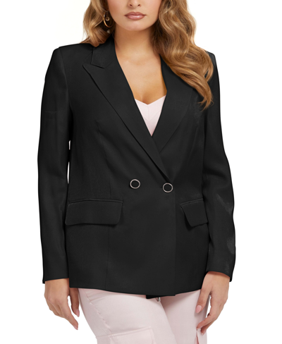 Guess Women's Adriana Satin Notch-collar Blazer In Jet Black | ModeSens