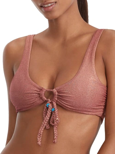 Shop Wolford High-shine Scoop Bikini Top In Bronze