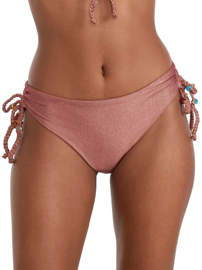 Shop Wolford High-shine Side Tie Bikini Bottom In Bronze