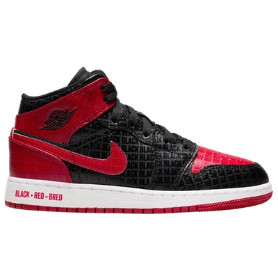 Shop Jordan Boys  Aj 1 Mid Ss In Black/gym Red/white