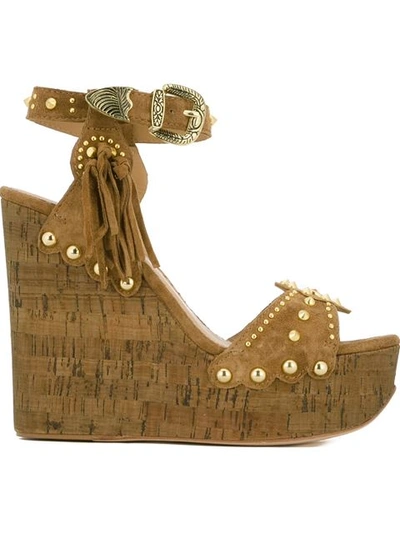 Ash 'bliss' Studded Wedge Sandals In Khaki