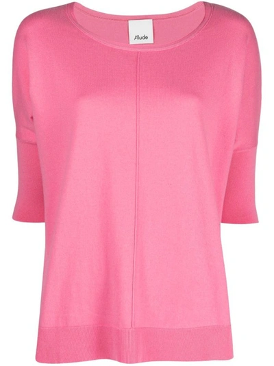 Allude Fine-knit Short-sleeve Sweatshirt In Pink