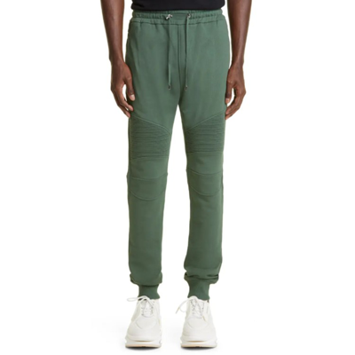 Shop Balmain Cotton Logo Sweatpants In Green