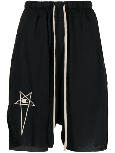 Shop Rick Owens Logo-embroidered Knee-length Shorts In Black