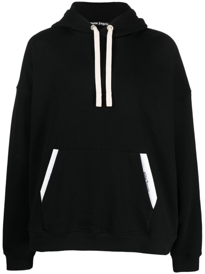 Shop Palm Angels Sartorial Tape Cotton Hoodie In Black