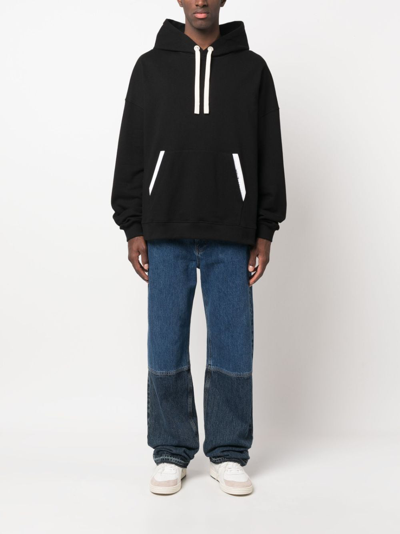 Palm Angels Relaxed-fit Cotton Hoodie With Contrasting Drawstrings In Black