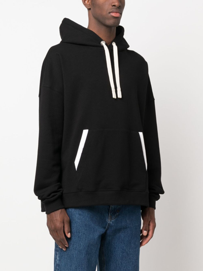 Palm Angels Relaxed-fit Cotton Hoodie With Contrasting Drawstrings In Black