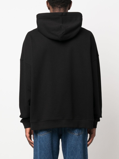 Palm Angels Relaxed-fit Cotton Hoodie With Contrasting Drawstrings In Black