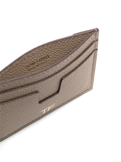 Shop Tom Ford Tf-plaque Leather Cardholder In Neutrals
