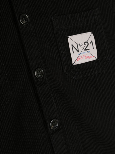 Shop N°21 Corduroy Hooded Overshirt In Black
