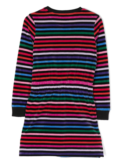 Shop Sonia Rykiel Enfant Velvet Long-sleeve Striped Dress In Black