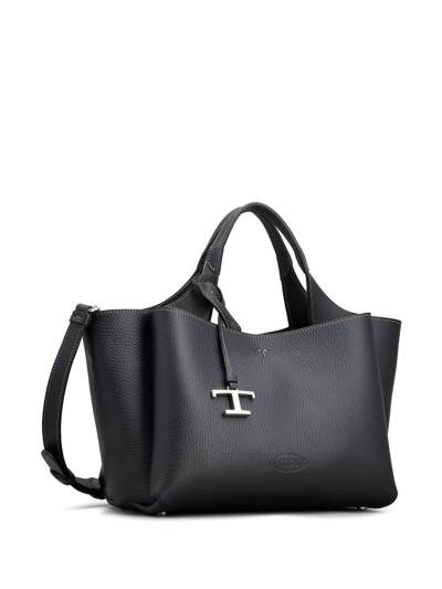 Tod's Mini Leather Shopping Bag With Grained Texture In Black