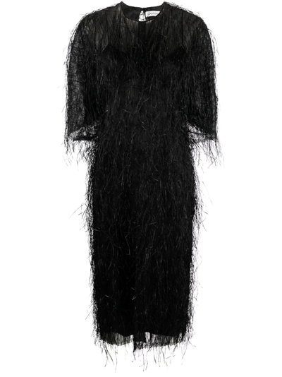Shop Lanvin Fringed Midi Dress In Black