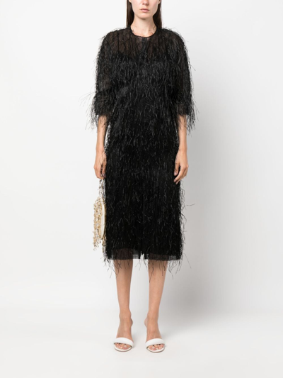 Shop Lanvin Fringed Midi Dress In Black