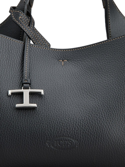 Tod's Mini Leather Shopping Bag With Grained Texture In Black